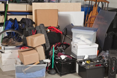 Inside perspective of a garage during clearance in Tring showcasing organized space